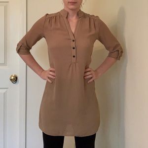 Tan silky Shirt Dress